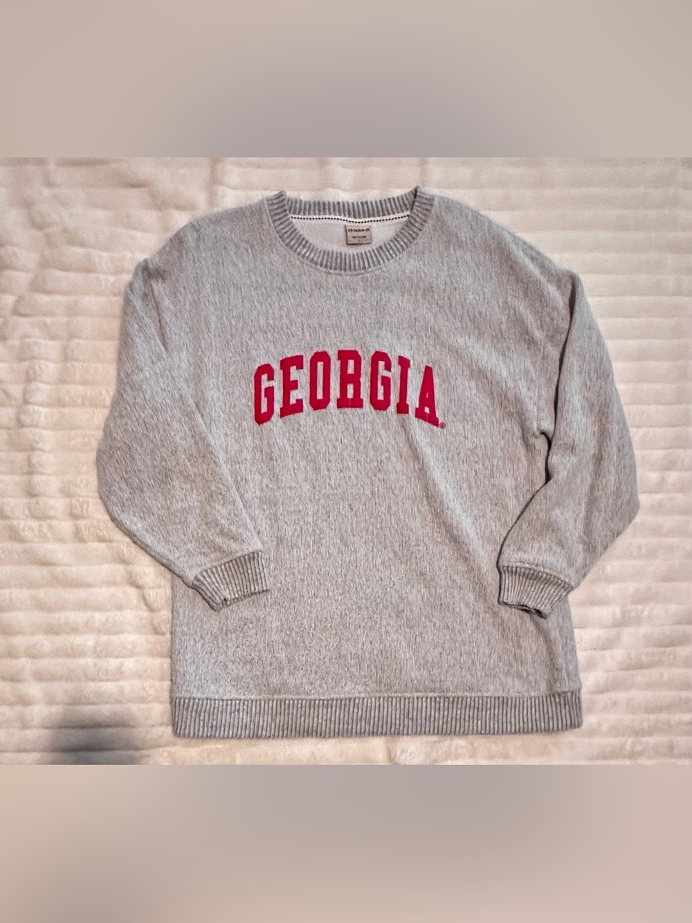 Light Gray 'Georgia' Crewneck Sweatshirt with Red Arch Lettering